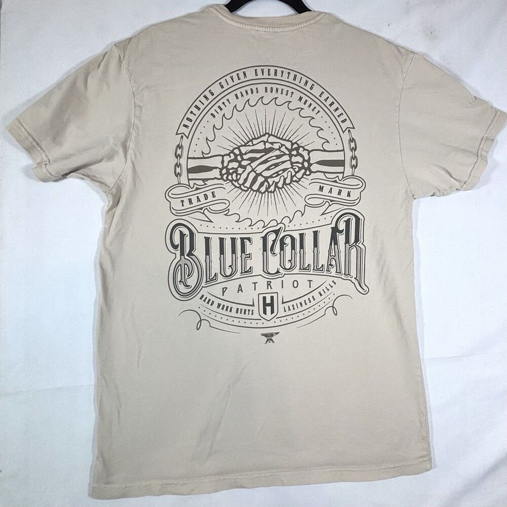 HOWITZER T Shirt Blue Collar Patriot Hard Work Graphics On Beige Unisex